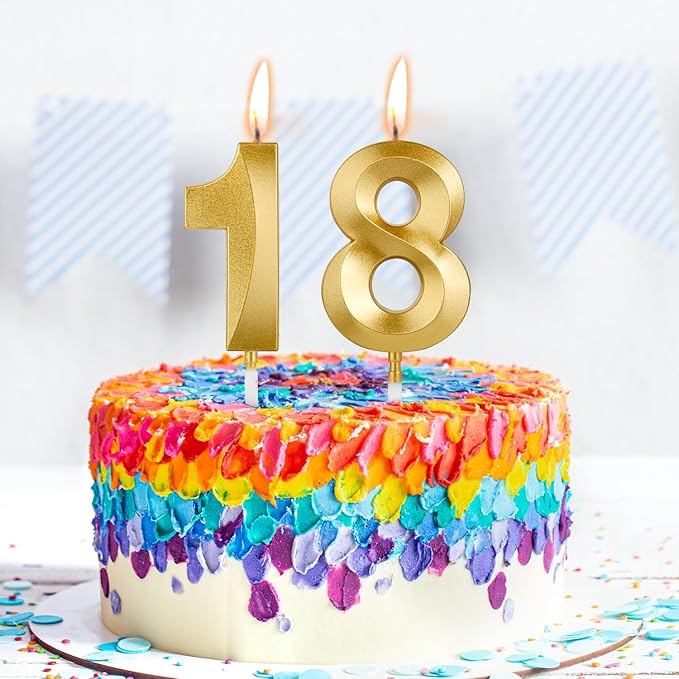 Birthday Candles, 1.96 Inch Number 18 Happy Birthday Candles, Number Candles Decoration for Birthday Party and Anniversary Celebration(Champagne Gold)