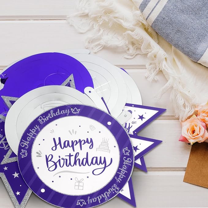 Happy 20th Birthday Purple & Silver Glitter Swirls Streamers Party Decorations - 15 Pcs 20th Birthday Hanging Swirls Streamers Kit,Cheers to Twenty Years Old Bday Party Sign.
