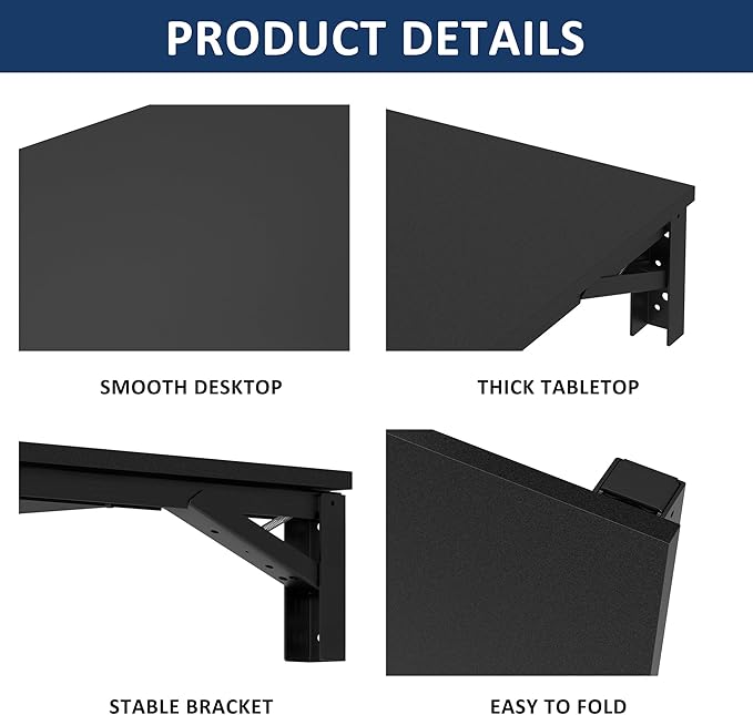 Need Wall Mounted Desk - Heavy Duty Folding Work Table Length 36" Width 20"/Small Space Hanging Desk Perfect Addition to Home/Office/Kitchen & Dining Room AC15CB(9050)