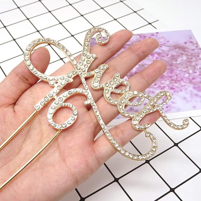 Honbay Sweet 16 Cake Topper Premium Sparkly Crystal Rhinestones Cake Topper Cake Decoration for 16th Birthday Party (Gold)
