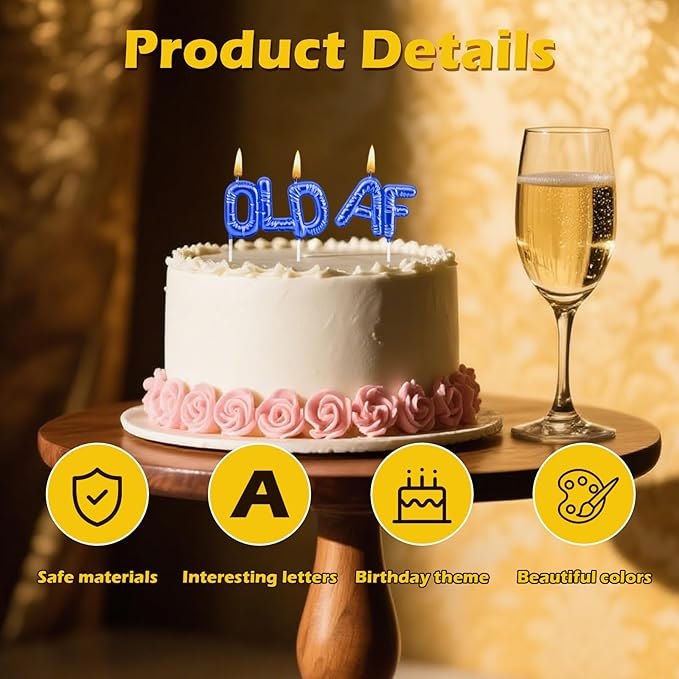 Funny Old AF Birthday Candles for Cake – Humorous Birthday Cake Candles for Milestone Birthdays & Retirement Parties (Blue)