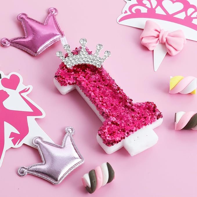 AKURIEEY Hot Pink Birthday Candles Crown Number 1 Candle Birthday Party Decorations Cake Topper Cupcake Decor for Anniversary Celebrations Supplies
