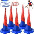 5 Pack Inflatable Spider Web Ring Toss Game - Red and Blue Spider Themed Birthday Party Games with 10 Plastic Rings & Pump, Indoor Outdoor Carnival Toss Toy for Kids Party Favors