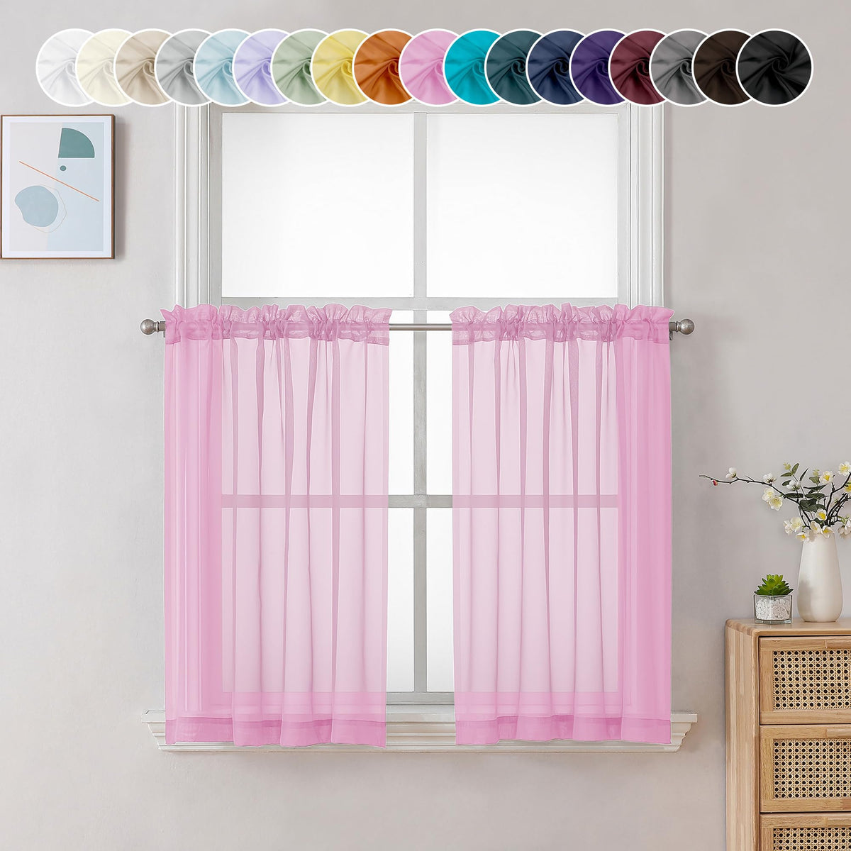Sheer Pink Tier Curtains 24 Inch Length (2 Count)