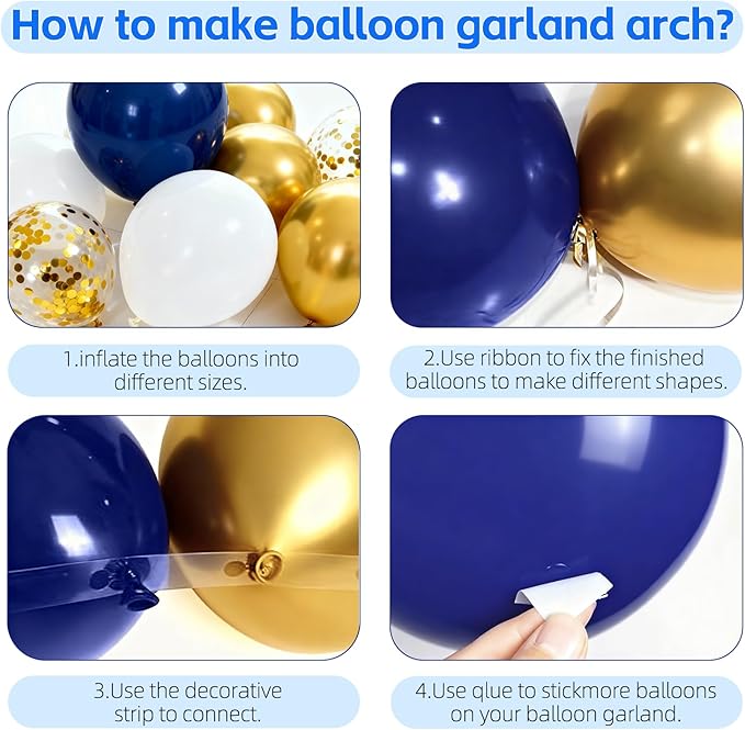 Navy Blue Gold Balloons Arch Kit,White and Gold Confetti Balloons Arch,Navy Blue Balloons for Birthday Graduation Ceremony Anniversary Party Decorations