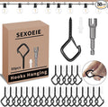 50 PCS Black Eye Screw Hooks for Hanging Heavy Duty with Safety Buckle.Metal Ceiling Hooks for Hanging Plants Cup Wind Chime Bird Feeders Patio Lights At Indoor&Outdoor