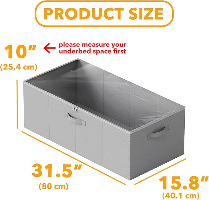SpaceAid 4 Pack 10" High Under Bed Storage Containers, Large Underbed Storage Organizer Bins with Lids for Bedroom, Dorm, Clothes, Closet Organization, Bed Sheets and Blankets (Gray)