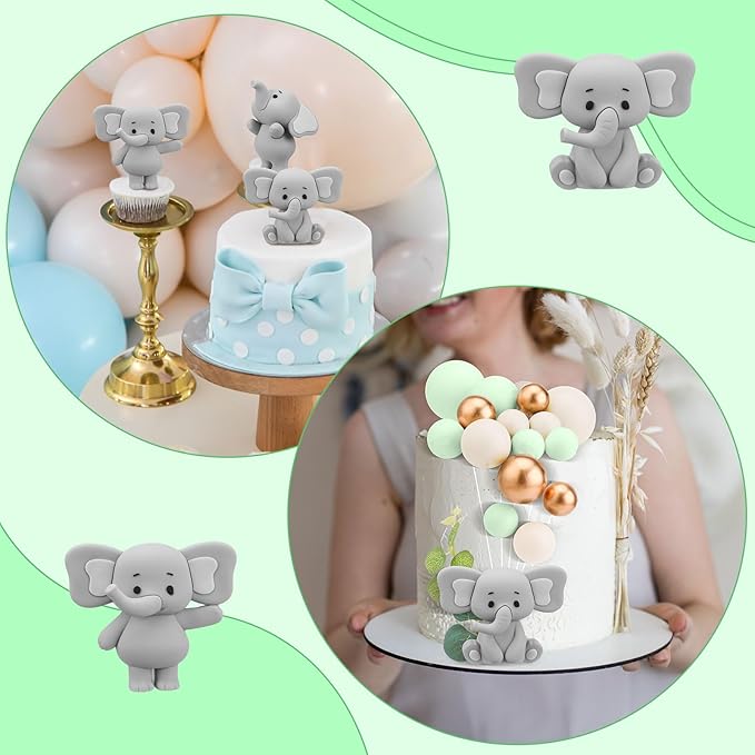 Yinder Bear Cake Toppers Mini Bear Cake Decorations Cake Toppers Gold White Pearl Ball for Birthday Party Decorations(Green,Elephant Style)