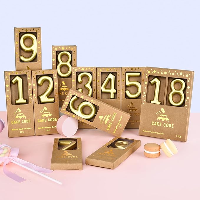 2.76 Inch Classical Gold 18 Number Birthday Candles, Gold Number Candles, Cake Number Candles, Party Celebration