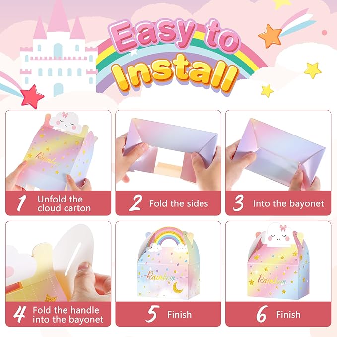 Leinuosen Rainbow Cloud Gift Boxes - Cute Party Favor Boxes, Candy Goodies, Treat Boxes for Girls, Boys & Kids Birthday Party Decor (Rainbow Cloud Style, 12 Pieces)