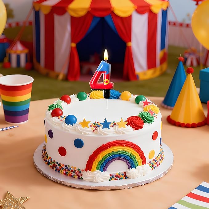 Number 4 Birthday Candle for Cake – Red Blue Cartoon Hero Style with Heart Design – Cute Cake Topper for Birthday Party Decoration
