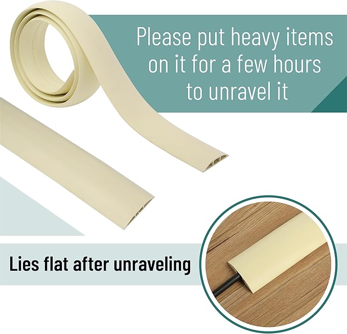 Bates- Floor Cord Cover, 8ft, Cable Cavity 0.6" (W) x 0.31" (H), Heavy Duty Wire Protector, PVC Extension Cords Hider, Protect Cords, Prevent Cable Trips, Cord Hider for Office, Home, Outdoor