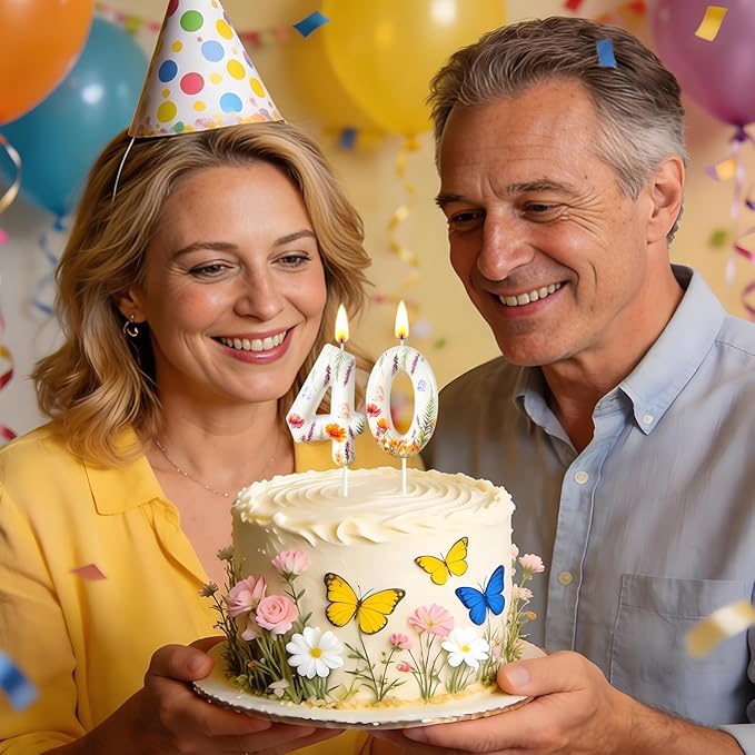 Number 0 Birthday Candle for Cake – Floral Botanical Design with Butterfly Detail – Elegant Cake Topper for Birthday, Garden Party Decoration