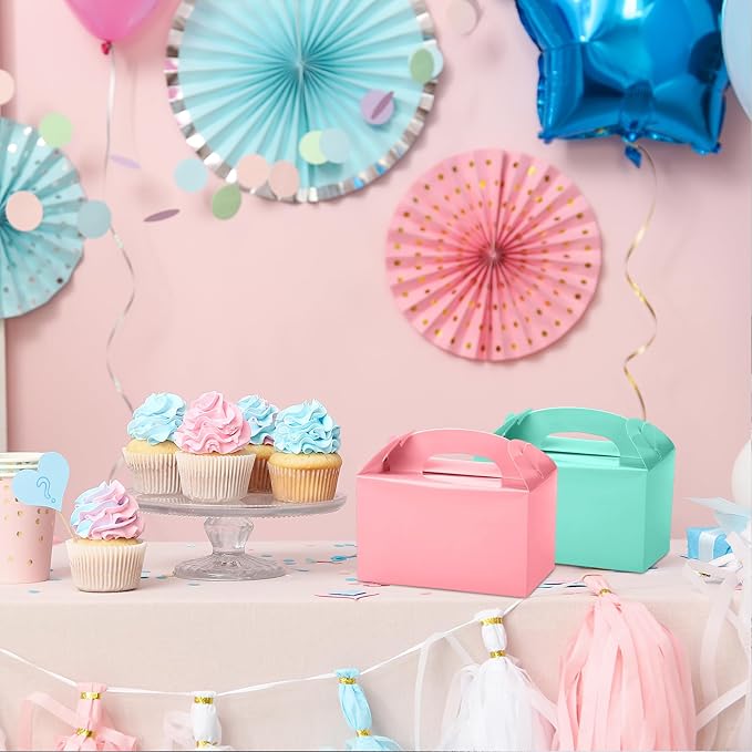 MIMIND 32 Pack Pastel Party Favor Boxes Gable Treat Boxes with Handles 6 x 3.5 x 3.5 Inches Candy Gift Boxes for Birthday Wedding Baby Shower Party Supplies