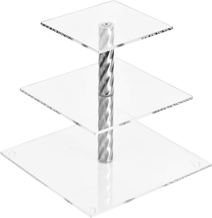 AMT Acrylic Cupcake Stand | Clear Acrylic Cupcake Stand for 28 Cupcakes | 3 Tiers Cupcake Stand | Perfect for a Wedding Shower, Birthday Party, Baby Shower. (1 pc/Box) (Square - 3 Tiers)