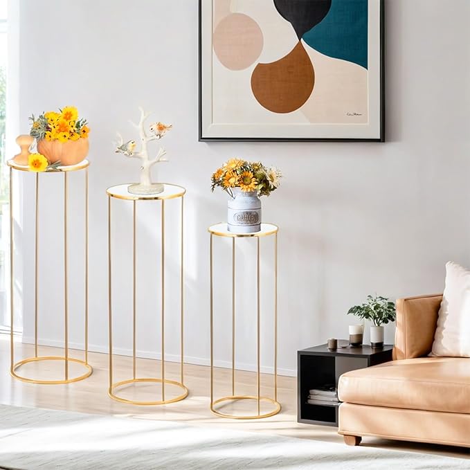 Bonastella Cylinder Stands for Party, 3PCS Cylinder Pedestal Stand, Cilindros Para Fiestas Cake Table Stand for Parties Metal Plant Stand Cylinder Tables for Parties Round Cylinder Stands for Party
