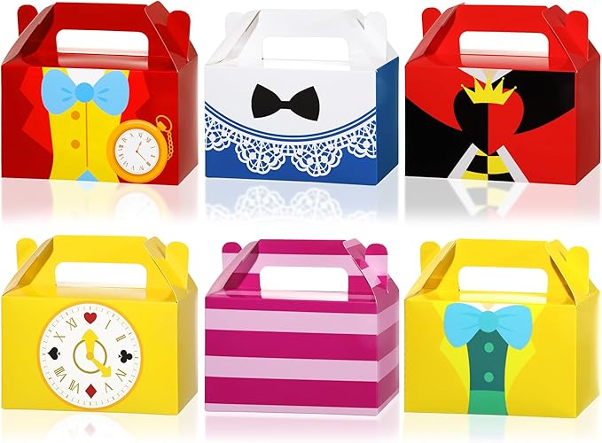Wonderland Party Decorations Boxes Wonderland Paper Gift Boxes Tea Party Goodie Snack Treat Box with Handles for Tea Theme Parties Fairy Birthday Baby Shower Favors Supplies Decorations（12Pcs）