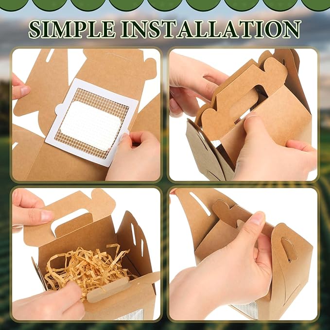 Maitys Chicken Birthday Party Favor Boxes Farm Animal Foldable Chicken Box with Raffia Grass Bow Paper Treat Goodie Boxes for Adopt Chick Party Birthday(Classic,3.94'' X 3.35'' X 3.15'',24 Pcs)