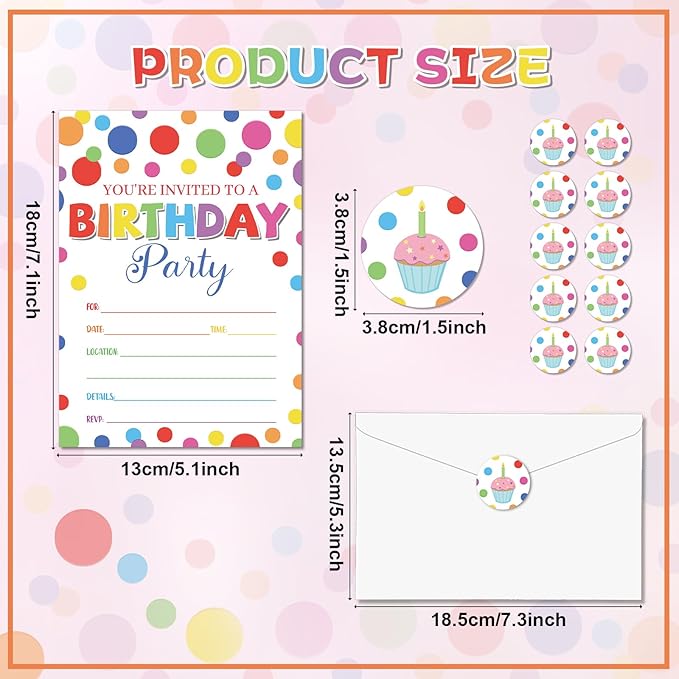 QOUBAI 30 Packs Party Invitations for Birthday Party Invite Cards with Envelopes Label Stickers for Decorations Supplies Shower Retirement Party Favors(Confetti)