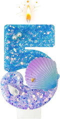 Blue and Purple Birthday Candles, 5th Birthday Cake Decoration, Cupcake Candles，Suitable for Mermaid Theme Party Cake Decoration (5)