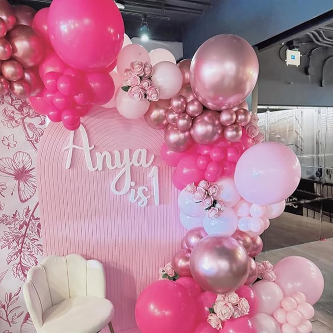 HILAVO Pink Mixed Balloons Set, 12 Inch Hot Pink Pastel Light Baby Pink Metallic Pink Latex Balloons Party Balloons for Women Girls Birthday Baby Shower Princess Anniversary Party Decorations