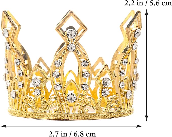 Mini Crown Cake Topper Princess and Prince Crystal Headpiece Tiara Rhinestone Crown Cake Decoration for Wedding Birthday Baby Shower Party Favors (Golden)