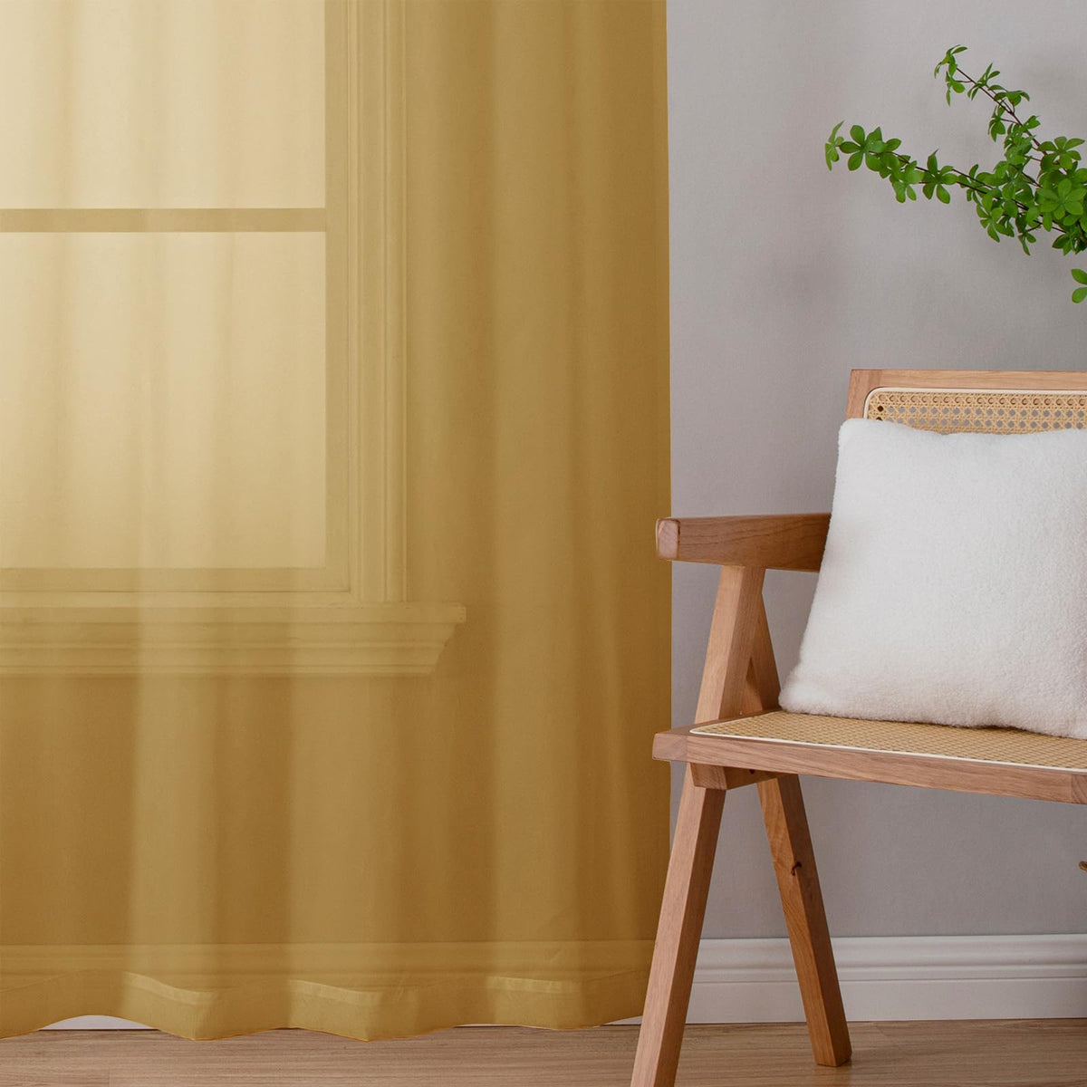 Gold Sheer Curtains 84 inches Long 2 Panels Set (2 Count)