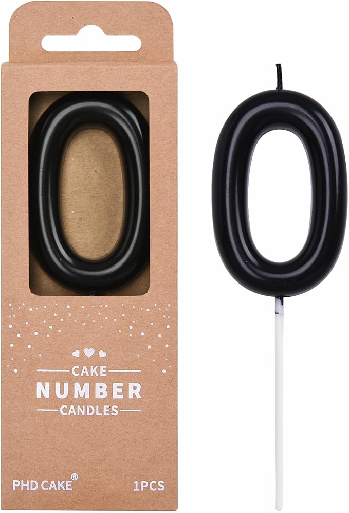 PHD CAKE 2.76 inch Classical Black 0 Number Birthday Candles, Black Number Candles, Cake Number Candles, Party Celebration