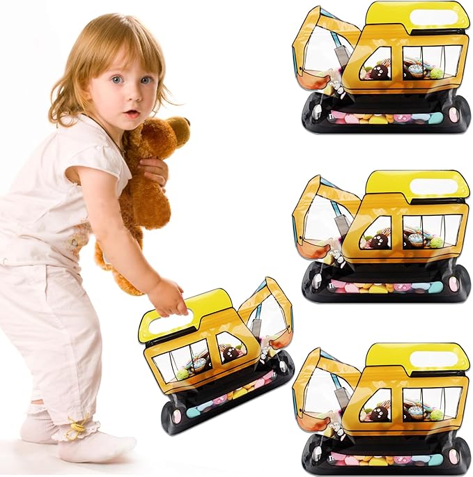 30 Pack Goodie Gift Bags Cartoon Excavator Car Candy Treat Bag Small Plastic Ziplock Seal Bags with Handle Resealable Packaging For Food Storage Birthday Baby Shower Party Favor(Excavator)