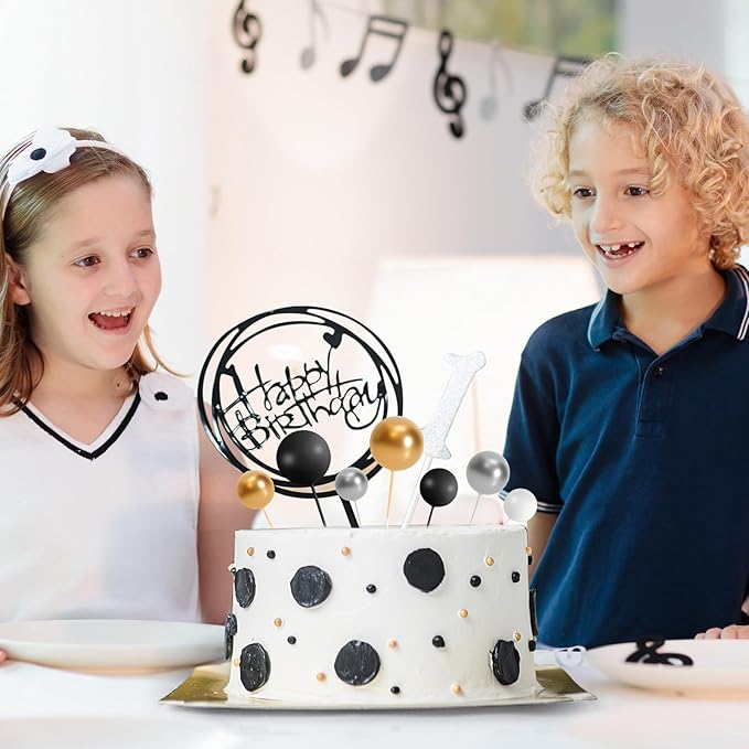 138 Pcs Black and Gold Balls Cake Topper Graduation Cake Decorations Balloon Cupcake Toppers Multisize Foam Cake Balls Decorations for Birthday Party Wedding Anniversary