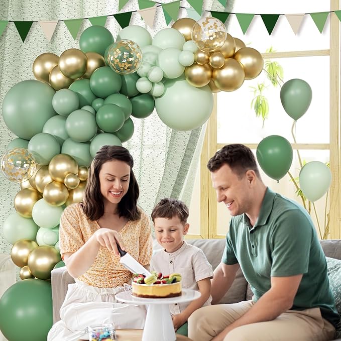 147pcs Sage Balloon Garland Arch Kit, Green Olive Pastel Metallic Confetti Gold for Birthdays, Safaris, Weddings, Baby Showers