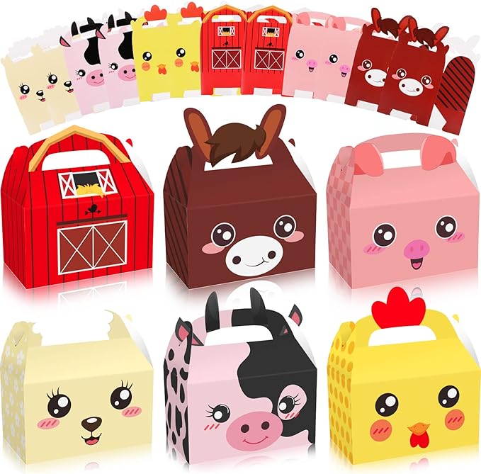 MIKIMIQI Farm Animal Party Decorations, 12 Pcs Gift Wrap Boxes, Birthday Party Supplies for Boys Girls Baby Shower