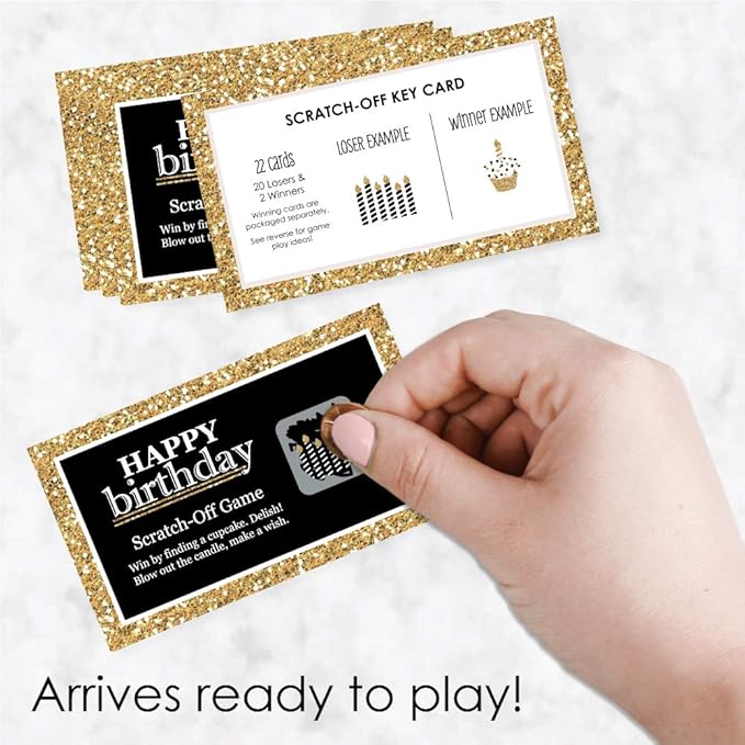 Big Dot of Happiness Adult Happy Birthday - Gold - Birthday Party Game Scratch Off Cards - 22 Count (Pack of 2)