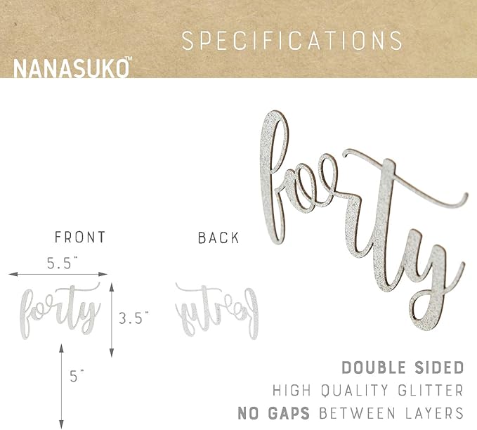 40th Birthday Cake Topper - forty - Double Sided Silver glitter - Premium quality Made in USA