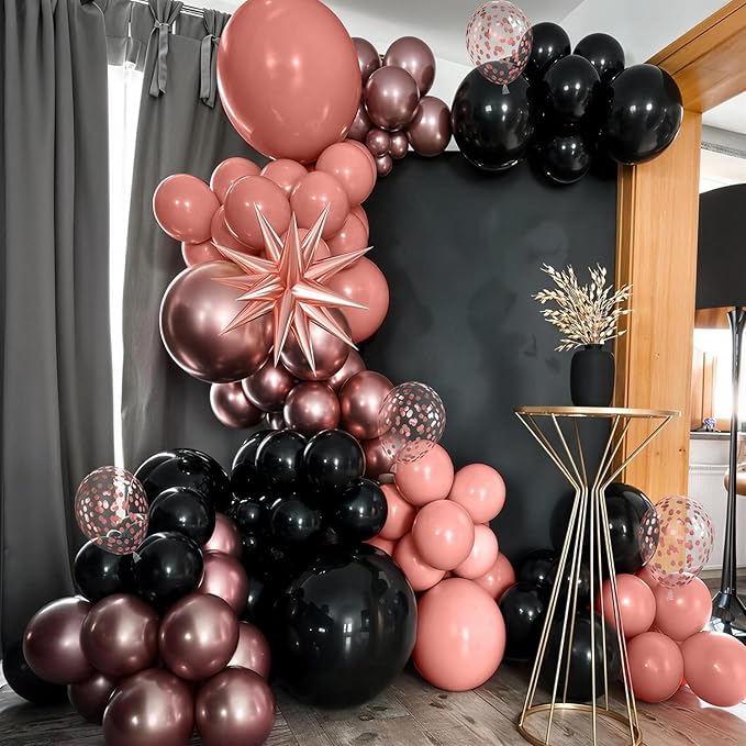 Rose Gold and Black Balloons, 60Pcs 12Inch Metallic Pearl Rose Gold Black Balloons Confetti Balloons for Graduation Women Girl Birthday Party Baby Shower Engagement Wedding Bridal Shower Decorations