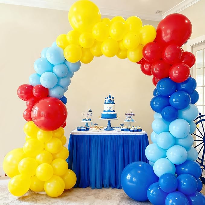 RUBFAC Carnival Circus Theme Party Decorations, Primary Color Balloon Arch Kit, 120pcs Red Blue Yellow Party Balloons Rainbow Confetti and Star Foil Balloons for Birthday Carnival Theme Decorations