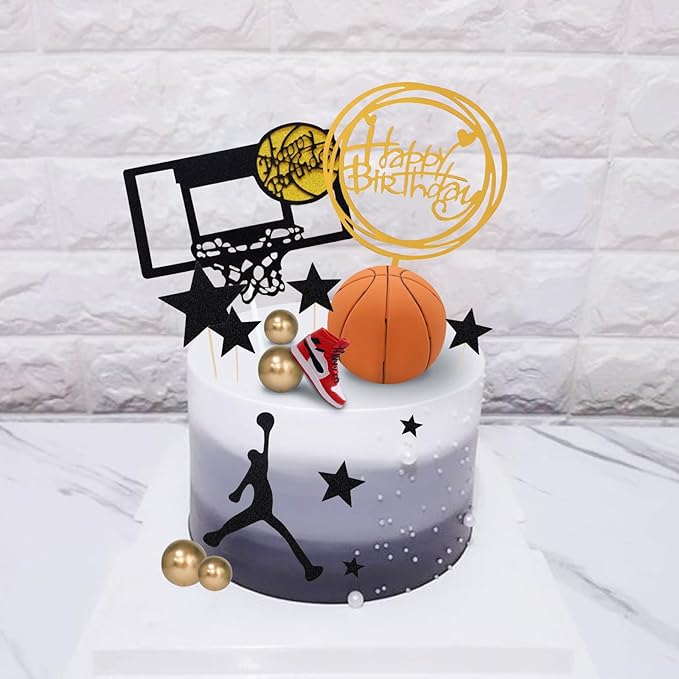 Basketball Cake Toppers 17pcs Basketball Star Themed Cake Decorations for Boy Sport Cake Topper Party Decorations Supplies