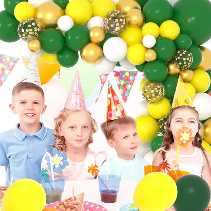 Dark Green, White, Metallic Gold, Yellow Balloons Set - 122PCS Tractor Party Supplies Latex Balloons for Tractor Birthday Baby Shower Farm yard Tractor Wedding Party Supplies