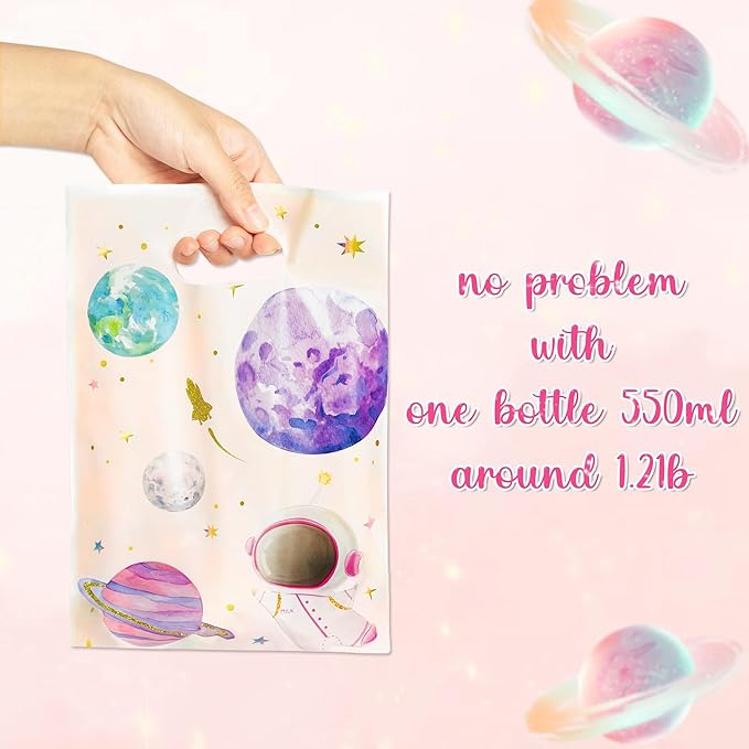 ANGOLIO 50PCS Pink Space Theme Party Bags - Solar System Planet Treat Bags for Kids Birthday Favors, Baby Shower Decorations & School Candy Supplies