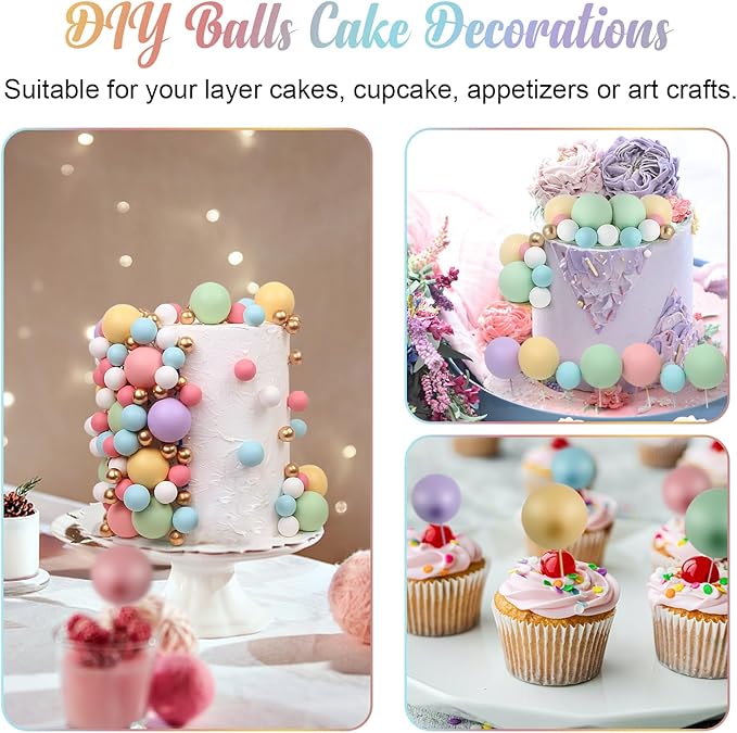 115 PCS Ball Cake Toppers - Mini Balloon Cake Decorations Pastel Foam Balls Cupcake Picks DIY Cake Insert Toppers for Birthday Party Wedding Baby Shower - Rainbow Theme