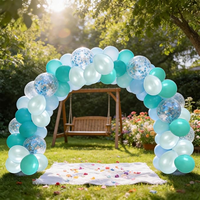 60Pcs Teal Blue Balloons, 12inch Teal and Light Blue Balloons Turquoise Blue Confetti Latex Balloons for Wedding Bridal Shower Birthday Graduation Party Decorations