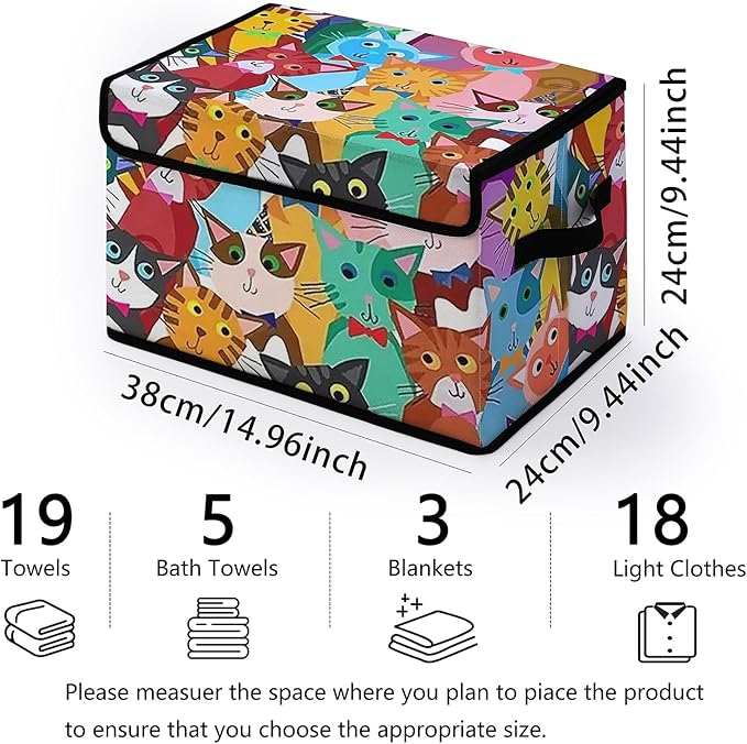 Stackable Clothes Storage Bins with Lids,Closet Organizers Fabric Cat Printing Box for Home and Office,Blanket Clothes Organizers,Under Bed Storage Containers 3 Pack.