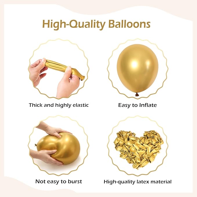 FOTIOMRG 110pcs Metallic Gold Balloon Garland Arch Kit, 18 12 10 5 inch Chrome Gold Latex Balloons Different Sizes Pack for Birthday Graduation Baby Shower Wedding Party Decorations