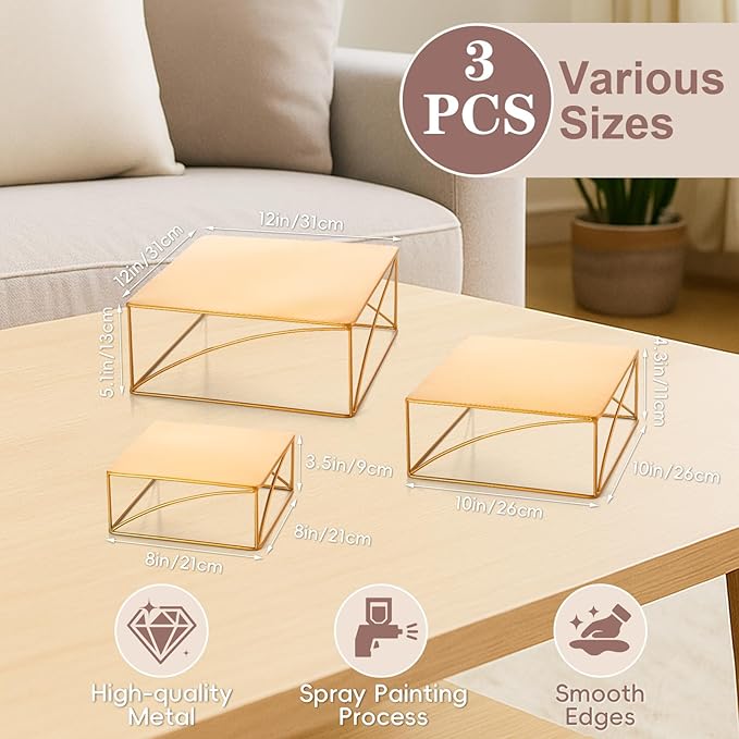 Wenqik 3 Pcs Buffet Riser Set 8" 10" 12" Gold Cake Stand, Metal Display Catering Dessert Table Riser Food Display Stand for Wedding Birthday Party Anniversary Reception