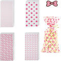 EatnMgan 200Pcs Cellophane Treat Bags,10.8 x 4.9Inch Plastic Candy Bags,Cellophane Bags,Goodie Candy with 220Pcs Twist Ties for Valentine, Birthday, Gift Cookie Snack Packing Party Favor Supplies (Pink)