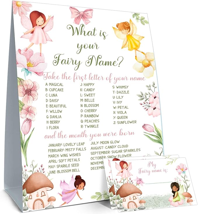 Fairy Party Decorations,Fairy First Birthday Decorations,Fairy Party Games,Birthday Games for Kids Party,Fun for Adults & Kids Game,What's Your Fairy Name Game