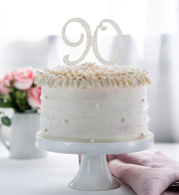 Bling Crystal Rhinestone 90 Birthday Cake Topper - Best Keepsake | 90th Party Decorations Silver