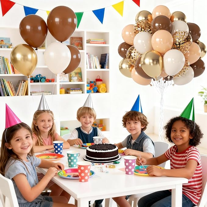 Brown and Gold Balloons - 50pcs 12" Dark Light Brown Beige Cream Nude White Balloons for Bear Neutral Birthday Baby Shower Woodland Jungle Safari Western Cowboy Party Decorations