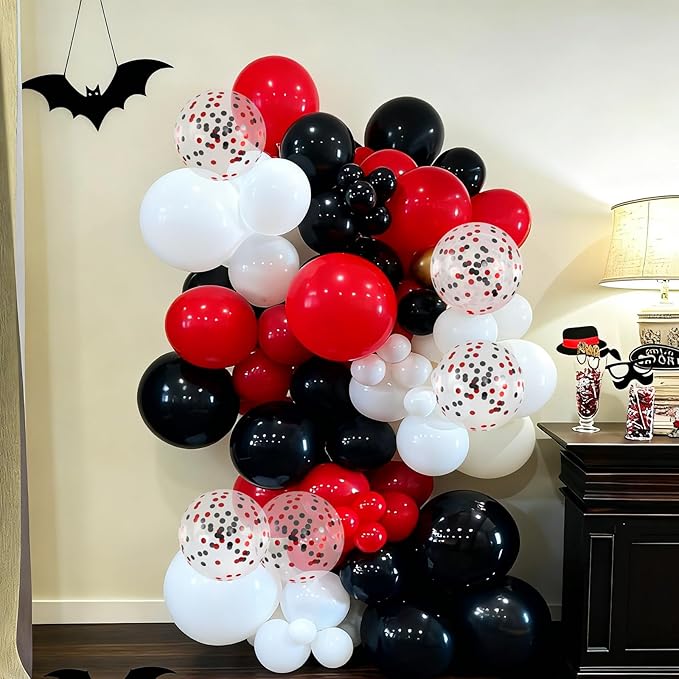 60pcs Red Black White Balloons, 12inch Black Red Confetti Balloons for Graduation 2026, Casino Poker Night, New Year, Racing Car Party Decorations