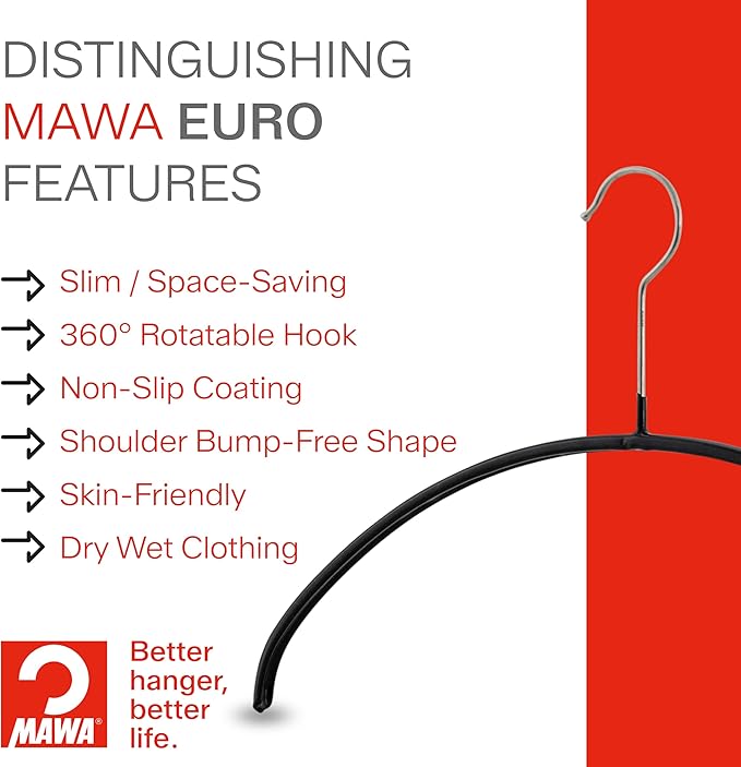 Mawa by Reston Lloyd Euro Series Non-Slip Space Saving Steel Clothes Hanger for Shirts, Dresses, Sweaters, Style 40/P, Copper